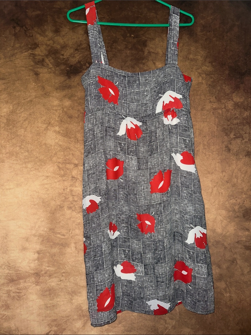 Black and White Smock Dress with Red and White Floral Design
